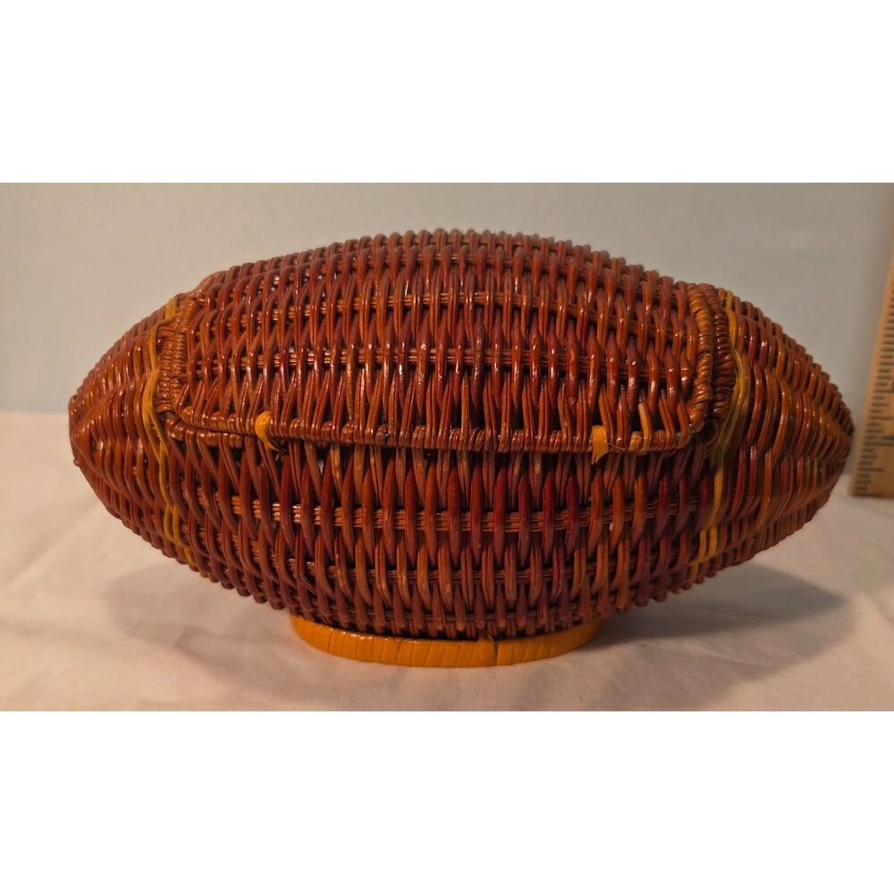 Vintage Wicker Football Shaped Storage Basket Box with Lid